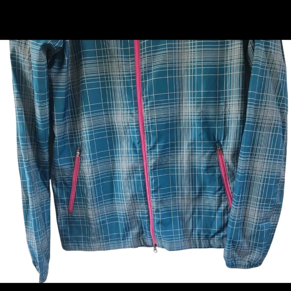NIKE Plaid Phenom Vapor Hooded Windbreaker Running Jacket Blue Women Sz Small - Picture 3 of 7